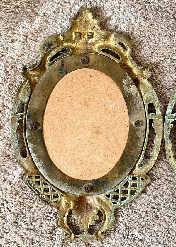 France, 1930s, Pair Of Mirrors Rocaille Style Bronze Frames.