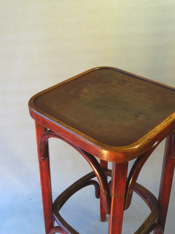 Fischel 1930 bar stool, square, wooden seat-no Thonet -