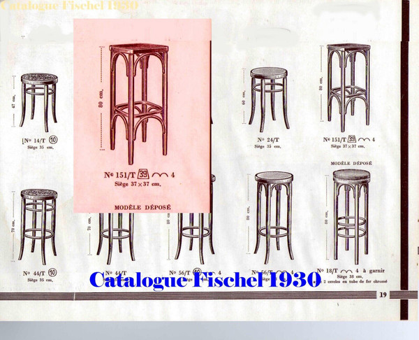 Fischel 1930 bar stool, square, wooden seat-no Thonet -