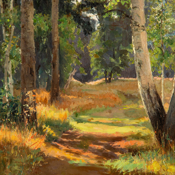 View of an Undergrowth, painting dated 1901, oil on canvas by Feodor Petrovich Riznischenko (1865-1922)