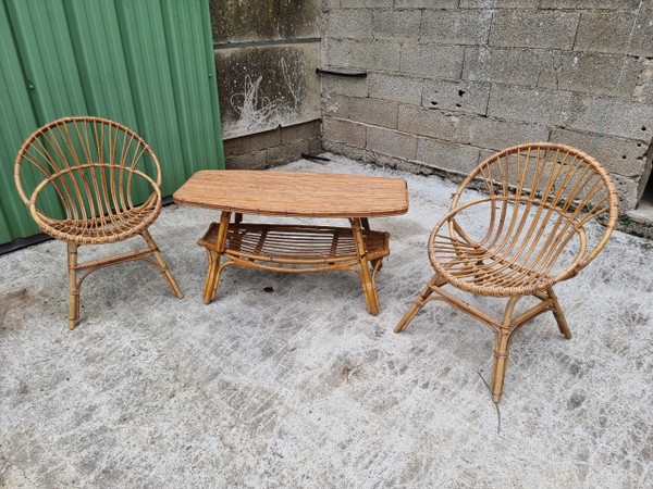 vintage 3-piece rattan set