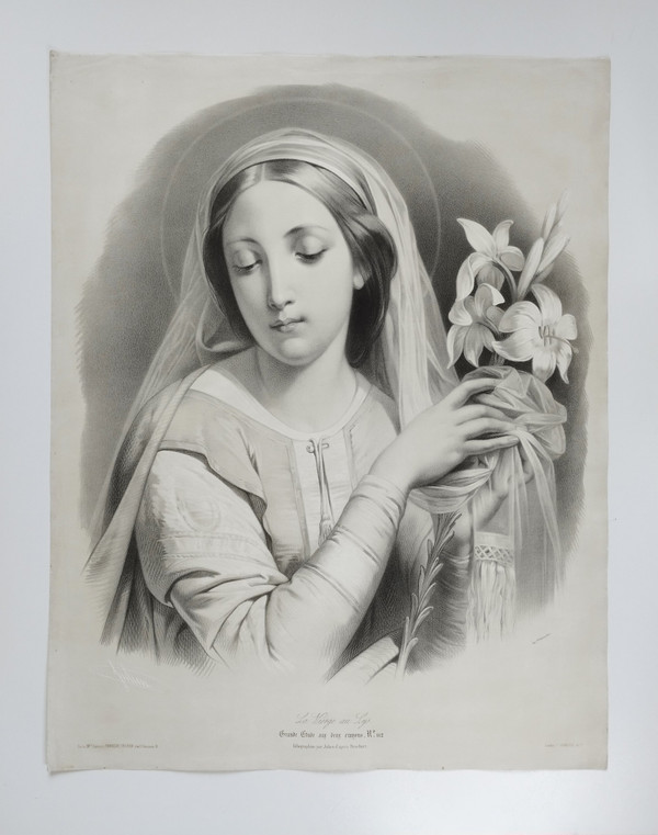 Vierge Aux Lys Grande Lithographie Par Julien 19ème