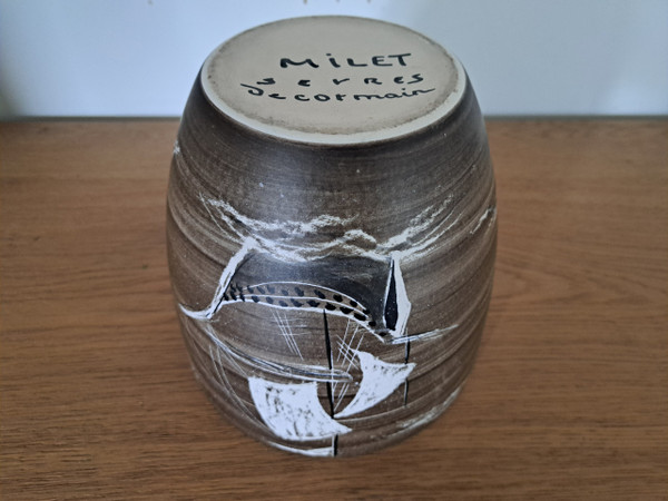 Paul Milet , Cache Pot Au Bateaux , Keramik , Sèvres , XX° .