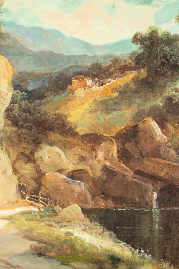 Capriccio landscape painting by TONI BORDIGNON (1921-), in the Old Master style