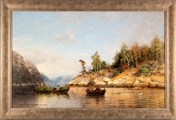 Summer in the fjords, Oil on canvas by Georg Anton Rasmussen, 1842 - 1912