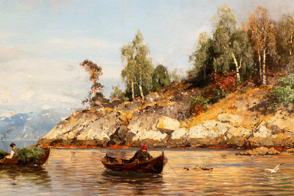 Summer in the fjords, Oil on canvas by Georg Anton Rasmussen, 1842 - 1912