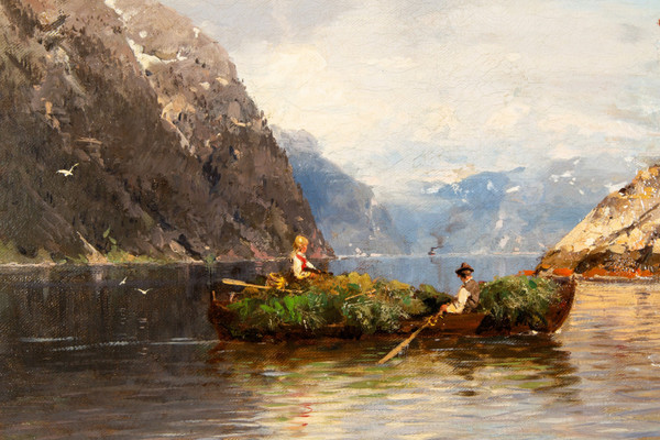 Summer in the fjords, Oil on canvas by Georg Anton Rasmussen, 1842 - 1912