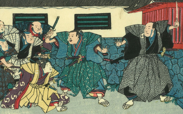 Utagawa Toyokuni I, stampa giapponese, attacco al castello feudale