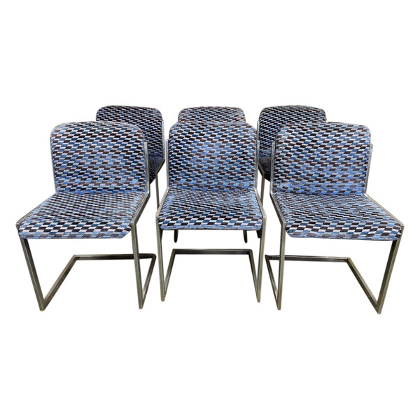 6 Chaises 1970 inox et velours