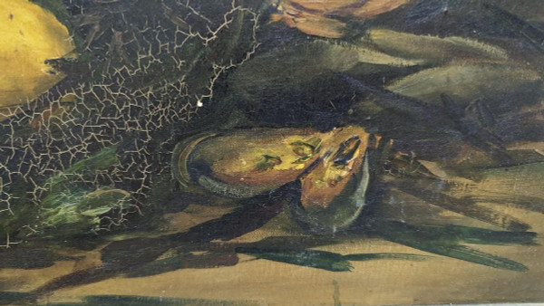 Oil On Canvas Still Life With Sea Urchins And Lemons Signed Bouchet 1903