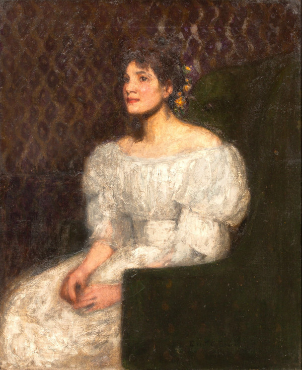 Debutante, portrait of a young girl, oil on canvas by Ernest George Beach (1865-1943)