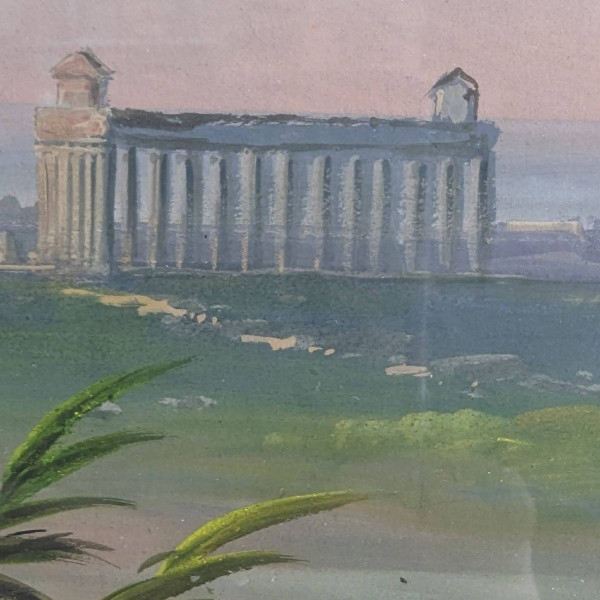 Large Neapolitan Gouache Temple Of Pesto 19th Century