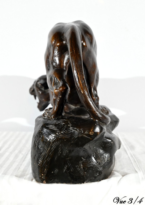 Tiger on the prowl" terracotta sculpture, signed T.Cartier - Early 20th century