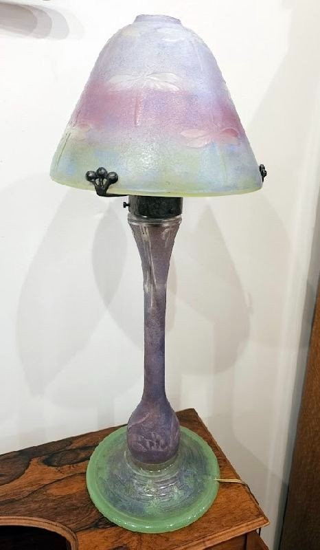 Daum Nancy Art Nouveau Mushroom Lamp "Dragonflies"