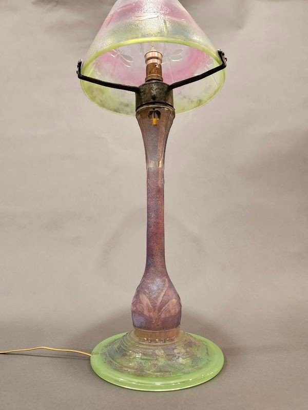 Daum Nancy Art Nouveau Mushroom Lamp "Dragonflies"