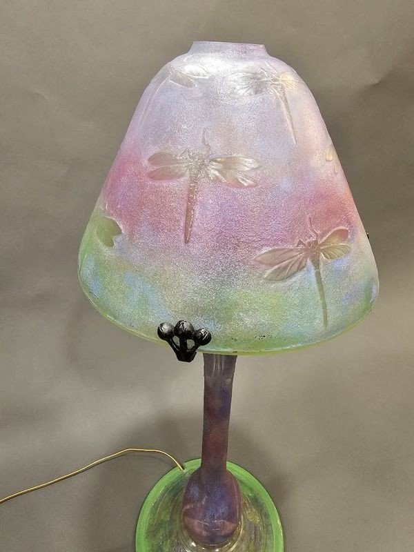 Daum Nancy Art Nouveau Mushroom Lamp "Dragonflies"