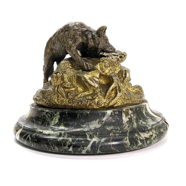 Animal Bronze Double Patina Rabbit And Fox Pyrogenic 19th Century