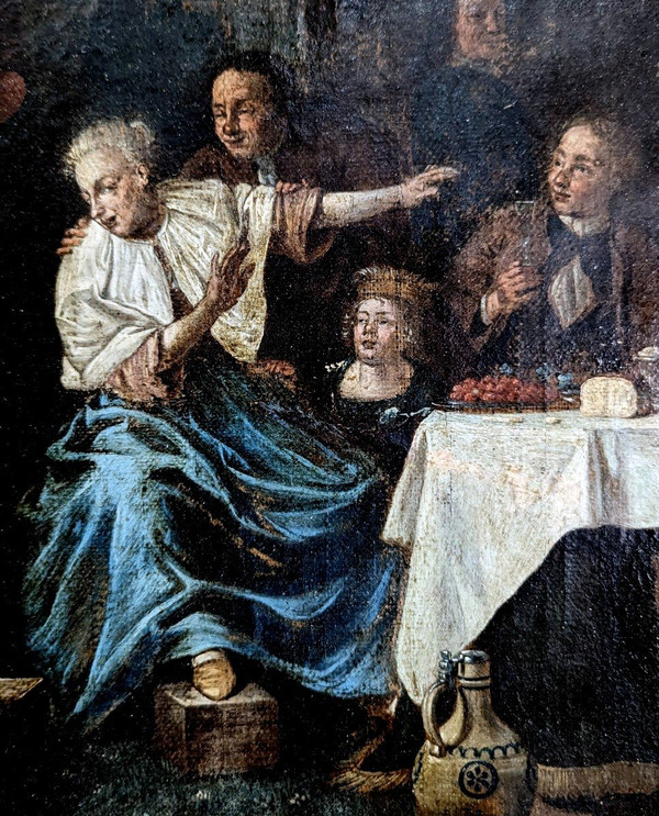 Oil On Canvas Dutch School XVIIth Banquet Scene