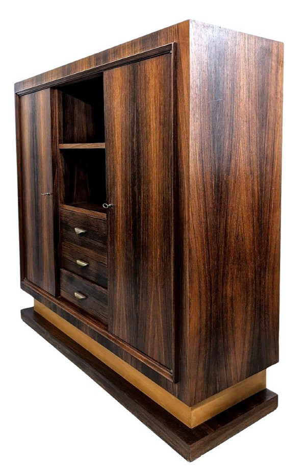 Art Deco Style Bookcase 1930 from 1950 Period In Rosewood Brass Handles