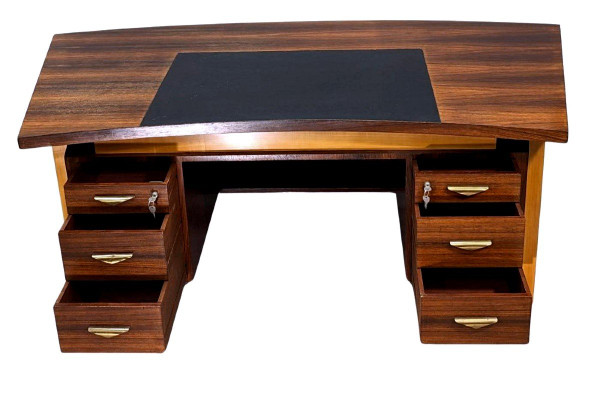 Large Presidential Desk with Box Art Deco Style 1930 from 1950 in Rosewood