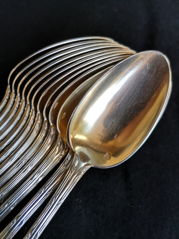 12 Louis Coignet Empire-style spoons in sterling silver and vermeil