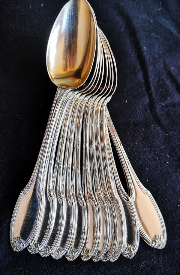 12 Louis Coignet Empire-style spoons in sterling silver and vermeil