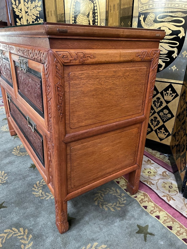 Indochinese Carved Panel Chest of Drawers