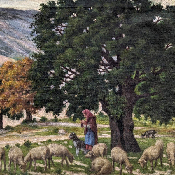 Huile Sur Toile Scène Pastorale école Provençale Rémy Mayan (1877-1961)