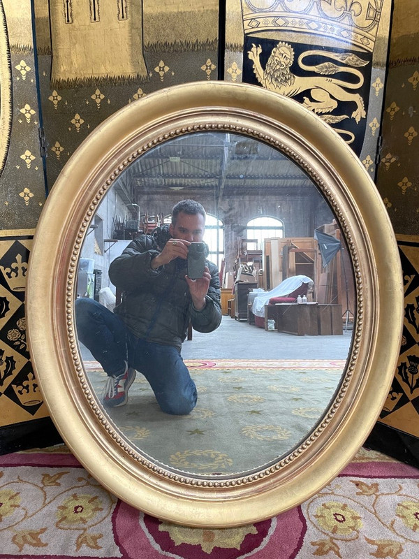 Louis XVI Oval Gold Leaf Mirror