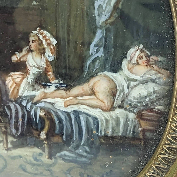 Painted Medallion Intimate Scene Le Lavement De Madame late 19th century