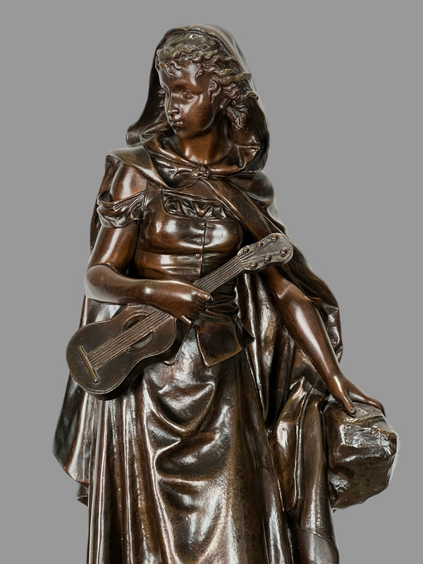 SCULPTURE / WOMAN WITH A MANDOLIN IN PATINATED BRONZE SIGNED EUTROPE BOURET 1833-1906