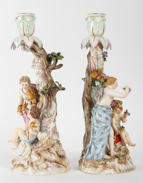 MEISSEN PAIR OF CANDLE HOLDERS LATE 19TH CENTURY