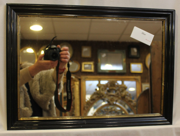 Napoleon III Rectangle Mirror, Blackened And Lacquered Wood, Gold Fillet 38 X 52 Cm