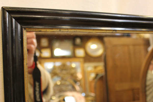 Napoleon III Rectangle Mirror, Blackened And Lacquered Wood, Gold Fillet 38 X 52 Cm