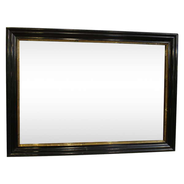 Napoleon III Rectangle Mirror, Blackened And Lacquered Wood, Gold Fillet 38 X 52 Cm