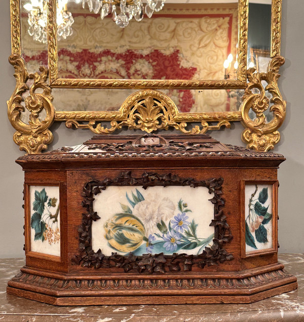 Viardot Frères Et Cie, Rare Carved Wooden Box Napoleon III Period Circa 1850