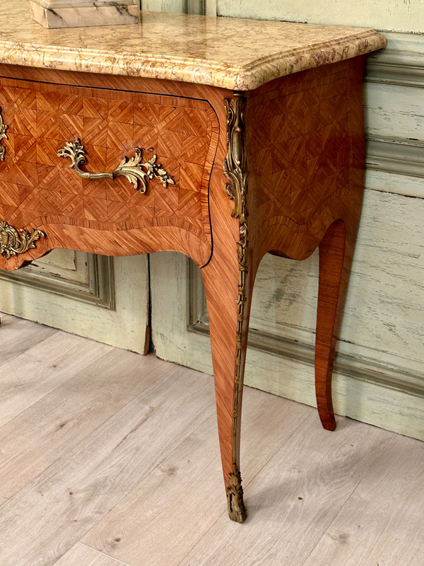 Louis XV Style Wig Chest In 19th Century Marquetry