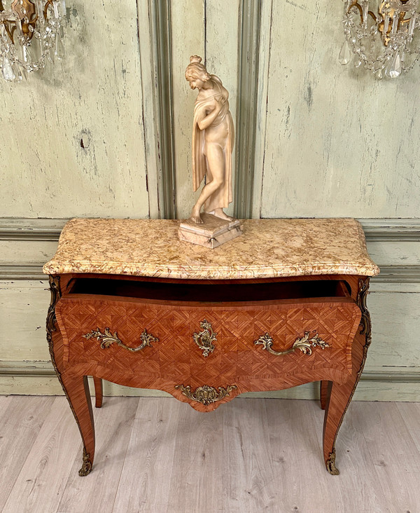 Louis XV Style Wig Chest In 19th Century Marquetry