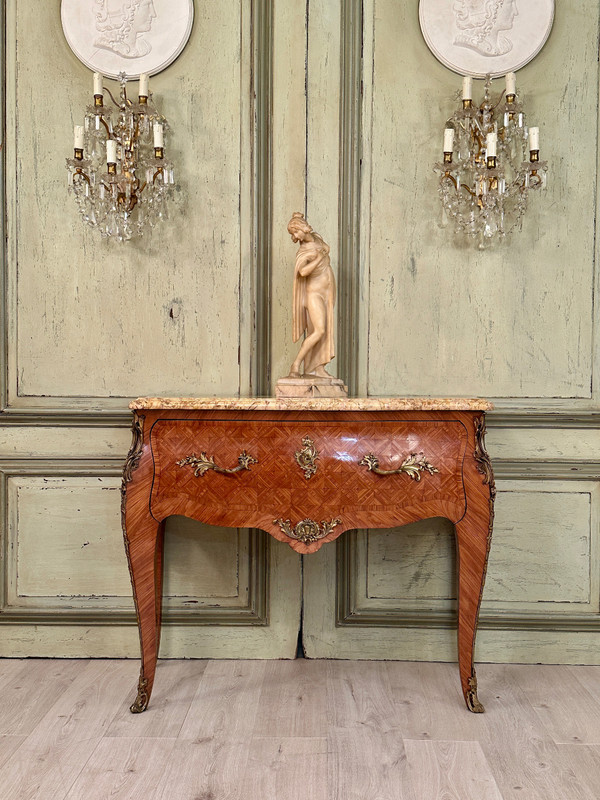 Louis XV Style Wig Chest In 19th Century Marquetry