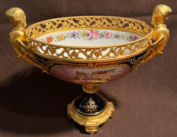 Sèvres Porcelain Cup Mounted Gilt Bronze