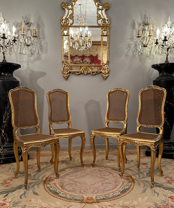 Suite De 4 Chaises De Musiciens En Bois Doré d'Epoque Napoleon III