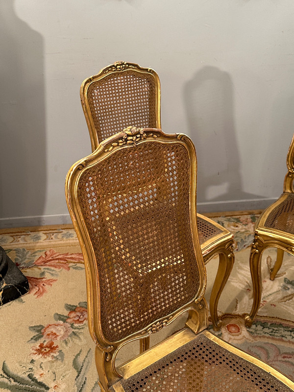 Suite De 4 Chaises De Musiciens En Bois Doré d'Epoque Napoleon III