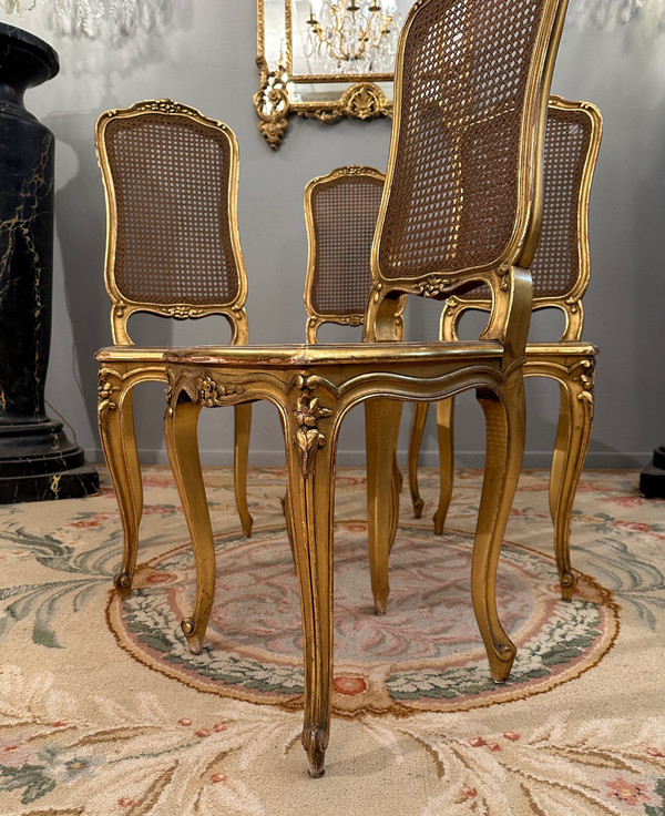 Suite De 4 Chaises De Musiciens En Bois Doré d'Epoque Napoleon III