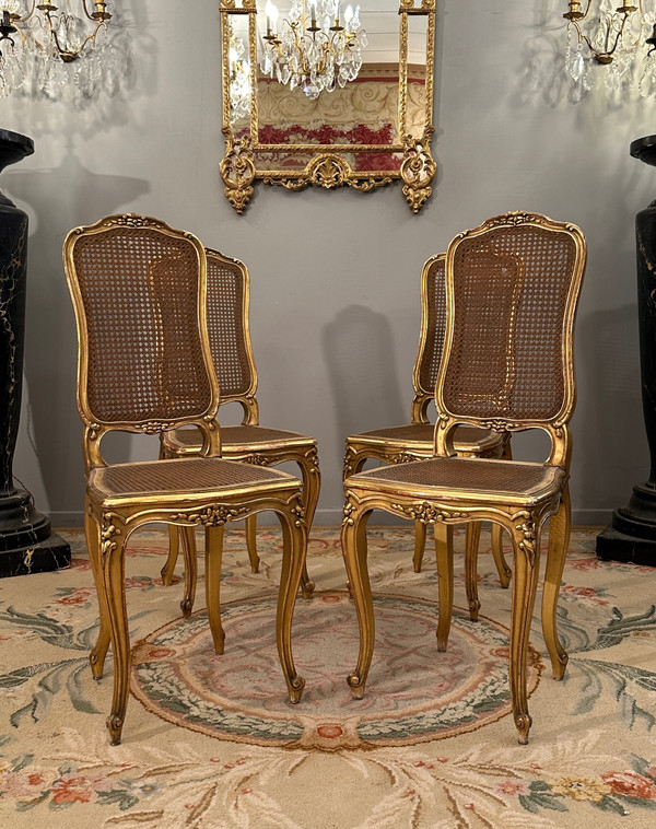 Suite De 4 Chaises De Musiciens En Bois Doré d'Epoque Napoleon III