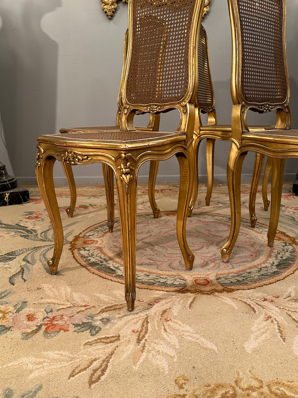 Suite De 4 Chaises De Musiciens En Bois Doré d'Epoque Napoleon III