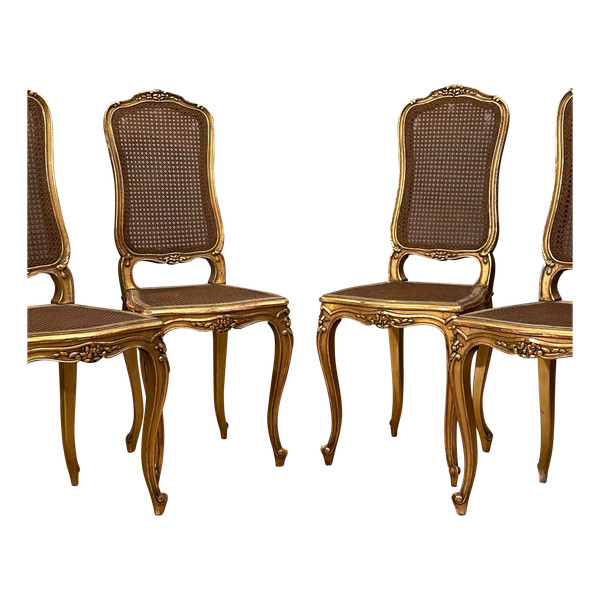 Suite De 4 Chaises De Musiciens En Bois Doré d'Epoque Napoleon III