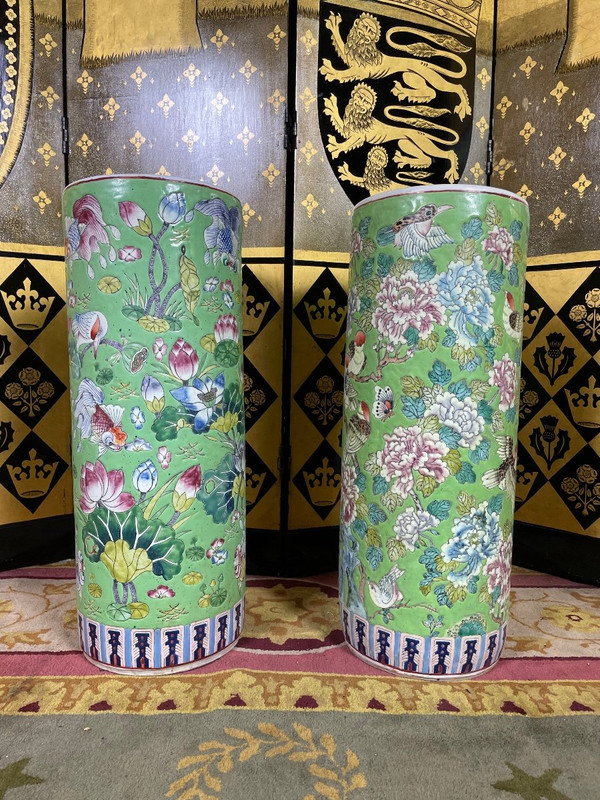 Pair Of Enameled Chinese Umbrella Doors