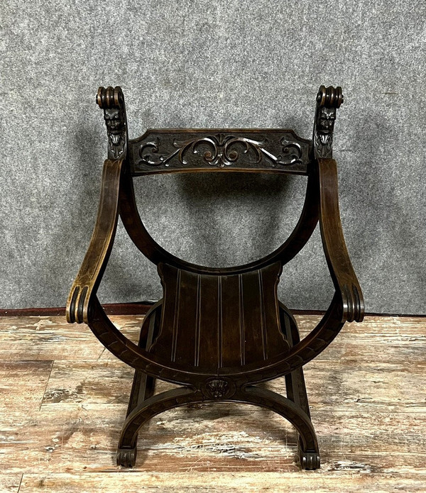 Renaissance style Dagobert armchair in solid wood, 19th century circa 1850