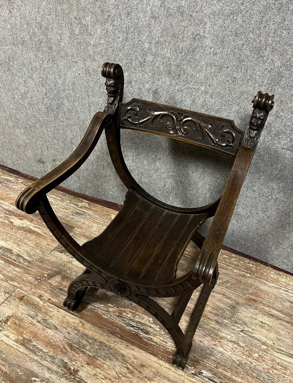 Renaissance style Dagobert armchair in solid wood, 19th century circa 1850