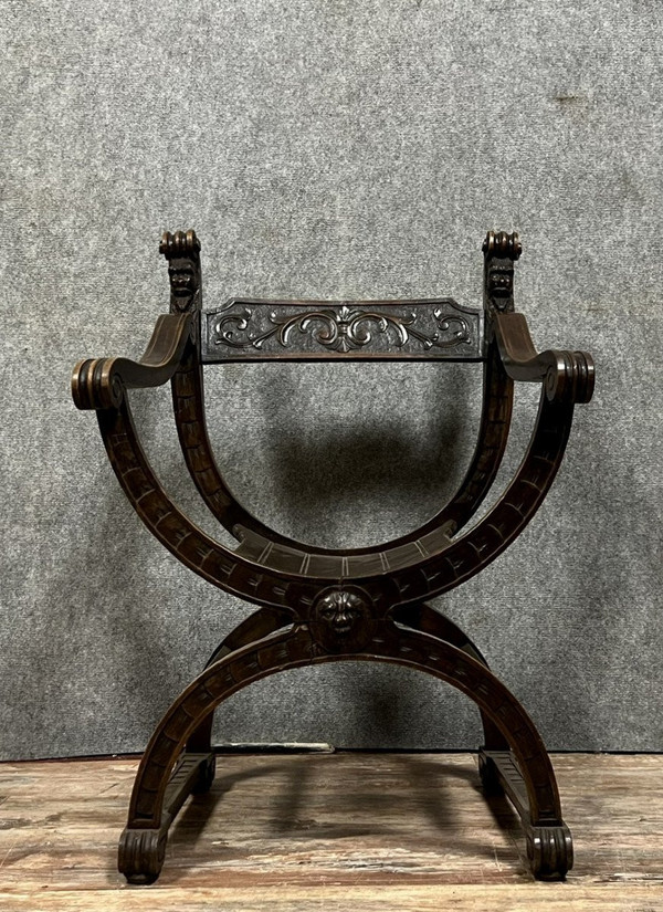 Renaissance style Dagobert armchair in solid wood, 19th century circa 1850